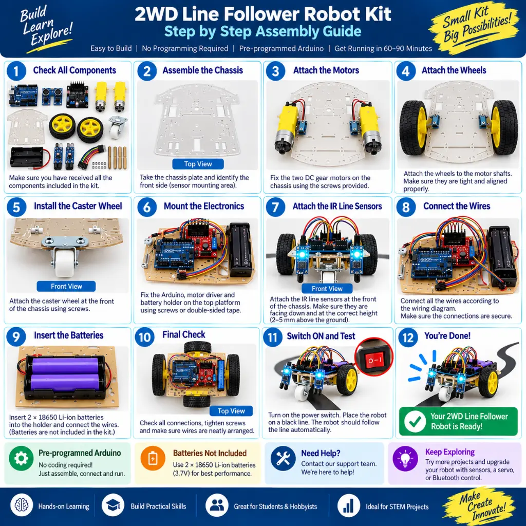 2WD Line Follower Robot  Step-by-Step Assembly