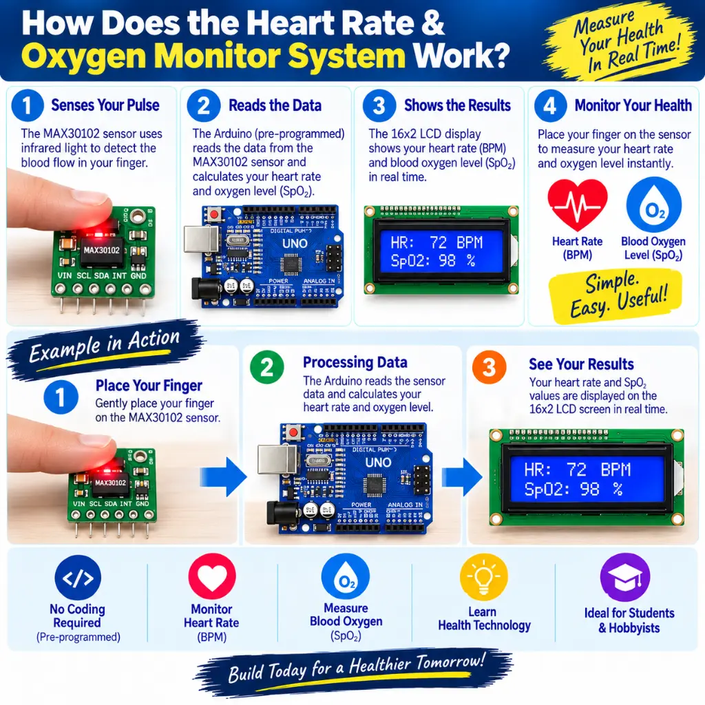 MAX30102 Heart Rate & SpO2 Arduino Project DIY Kit working