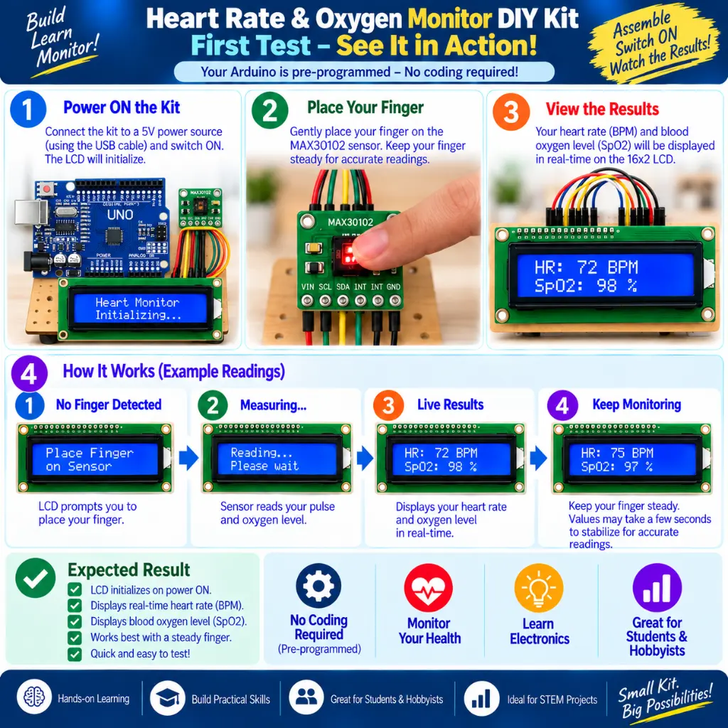 MAX30102 Heart Rate & SpO2 Arduino Project DIY Kit
