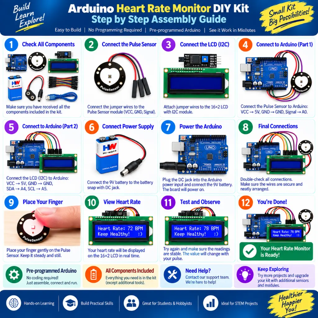 Heart Rate Monitor with Pulse Sensor DIY Kit