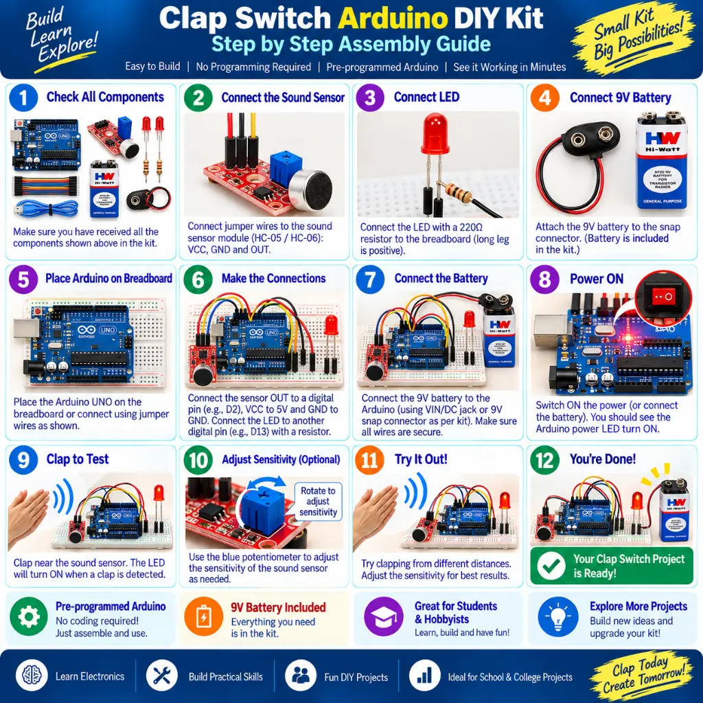 Clap Switch with Arduino and Sound Sensor project DIY kit