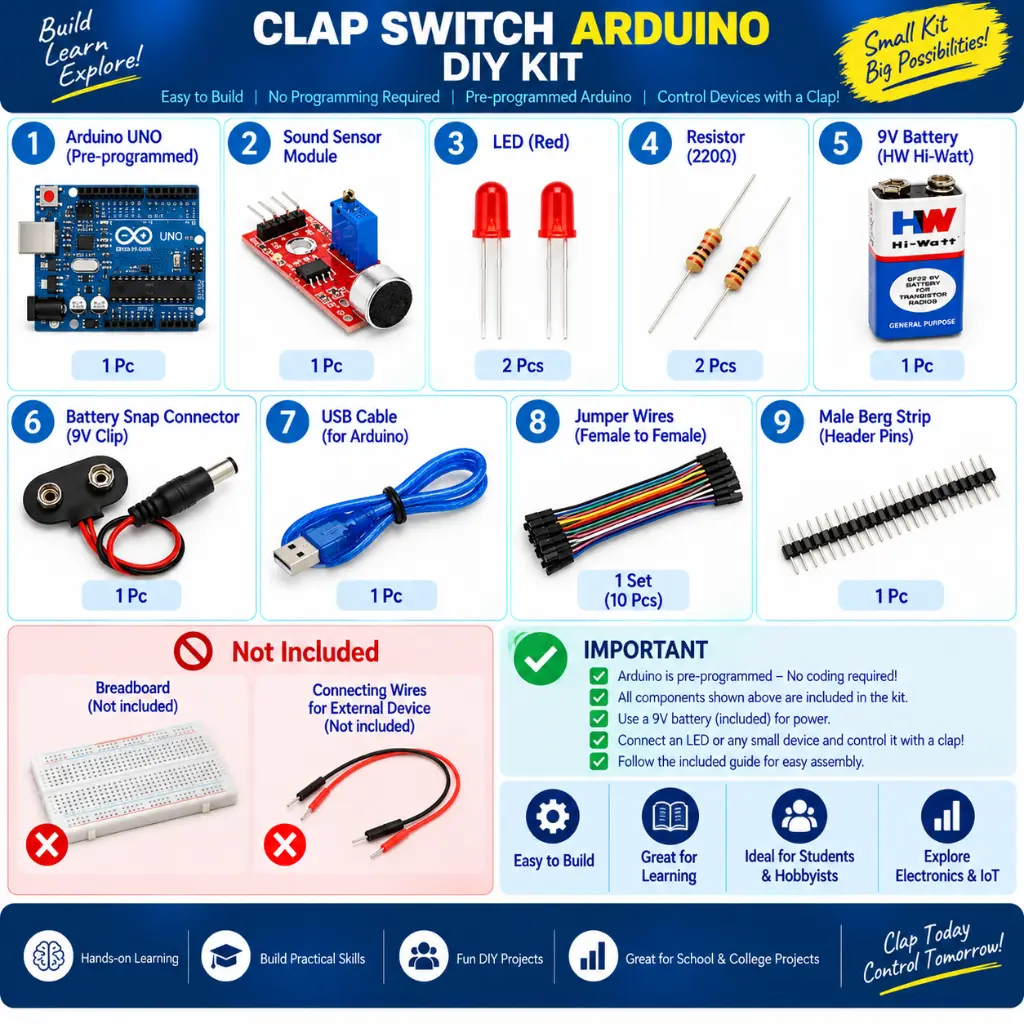 Clap Switch with Arduino and Sound Sensor project DIY kit