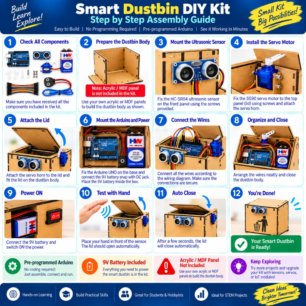 DIY Smart Dustbin / Touchless Bin Arduino DIY Kit