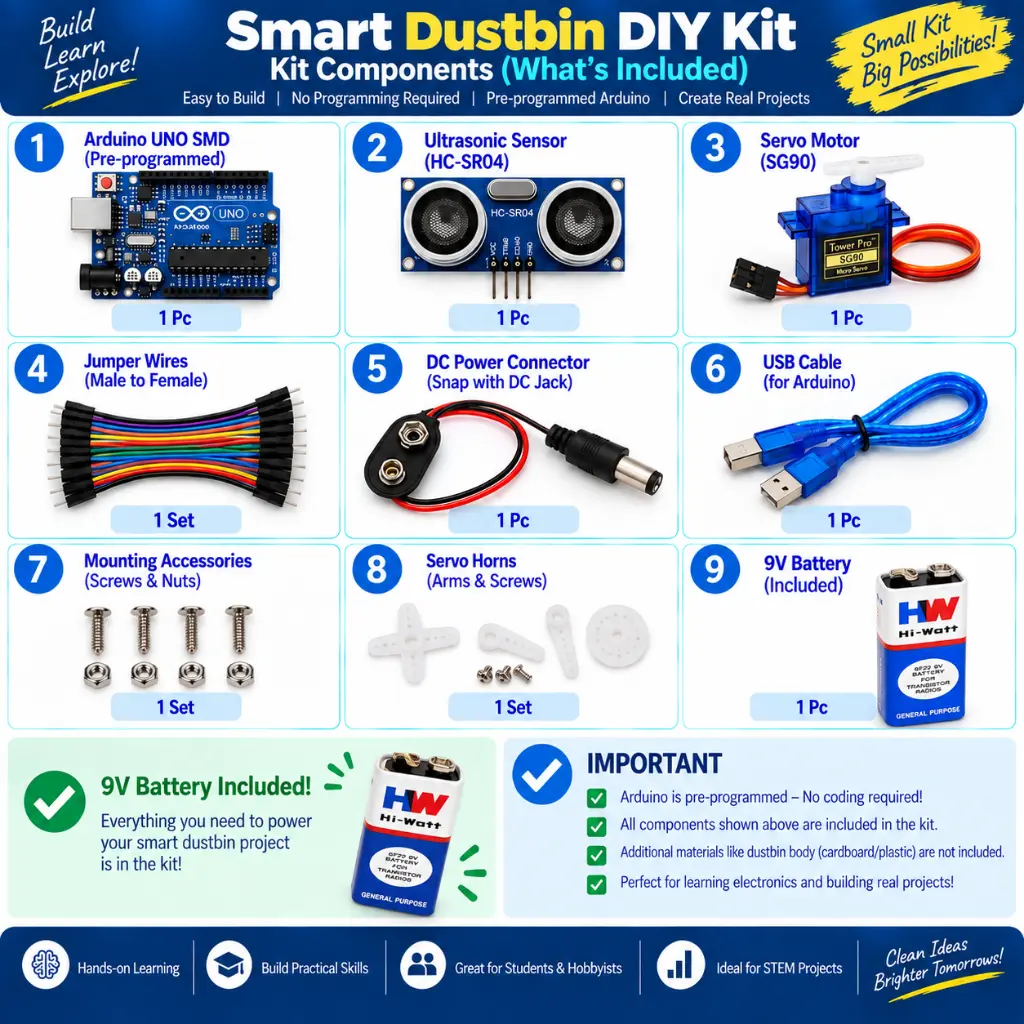 DIY Smart Dustbin / Touchless Bin Arduino DIY Kit