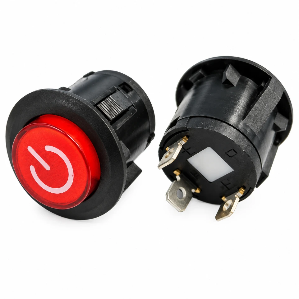 16A 250V Heavy-Duty Self-Locking Push Button Switch with LED Indicator – Latching On/Off Power Switch for Industrial Machinery, Home Appliances, and Control Panels