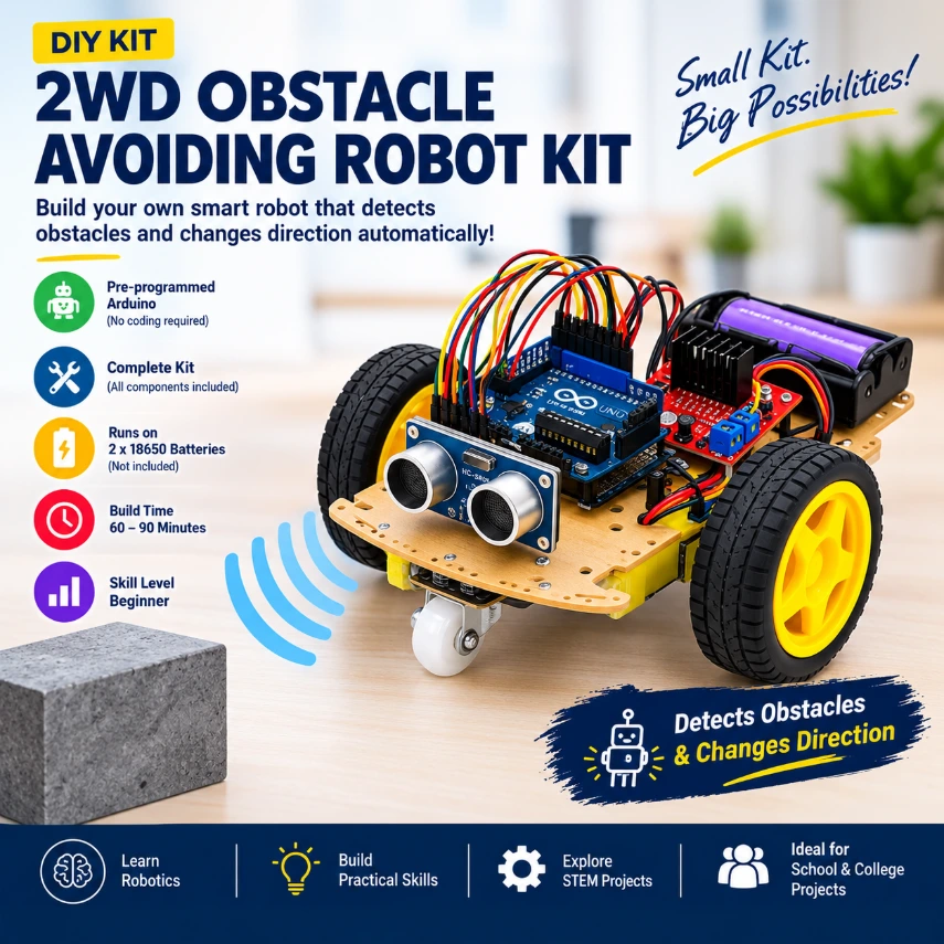2WD Obstacle Avoiding Robot Kit - DIY Ultrasonic Robotic Project