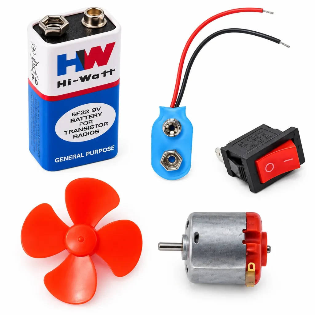 [14587] 3-9 volt DC toy Motor Set With Fan Blade, 9v Battery, 9v Battery Connector and Switch