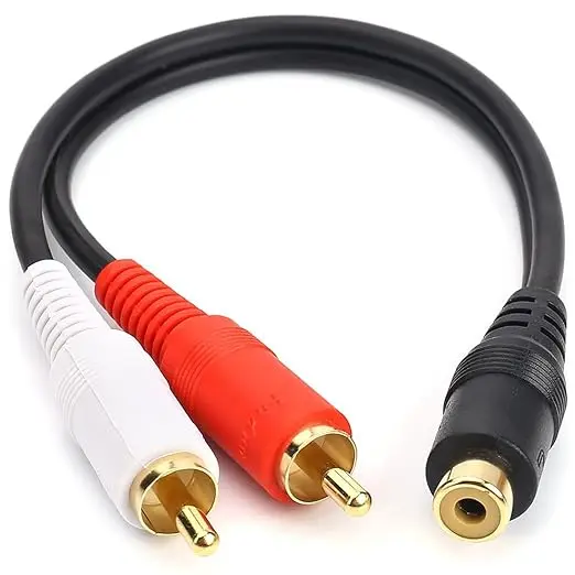 1 RCA Female To 2 RCA Male Cable 0.2 Meter