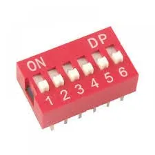 [1555134] 6-Way DIP Switch (8-Pin) – 2.54mm Pitch Red Flat Dial Latching Switch for Binary Configuration, PCB Addressing, and Mode Selection
