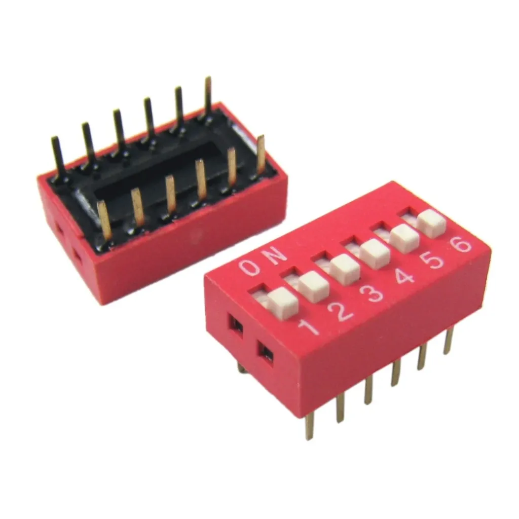 6-Way DIP Switch 8-Pin 2.54mm Red Flat Dial