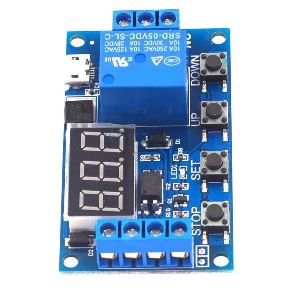 [59301165] 6-30V 1-Channel Delay Timer Relay Module – Programmable Trigger Cycle Switch with Digital LCD Display and Micro USB Support
