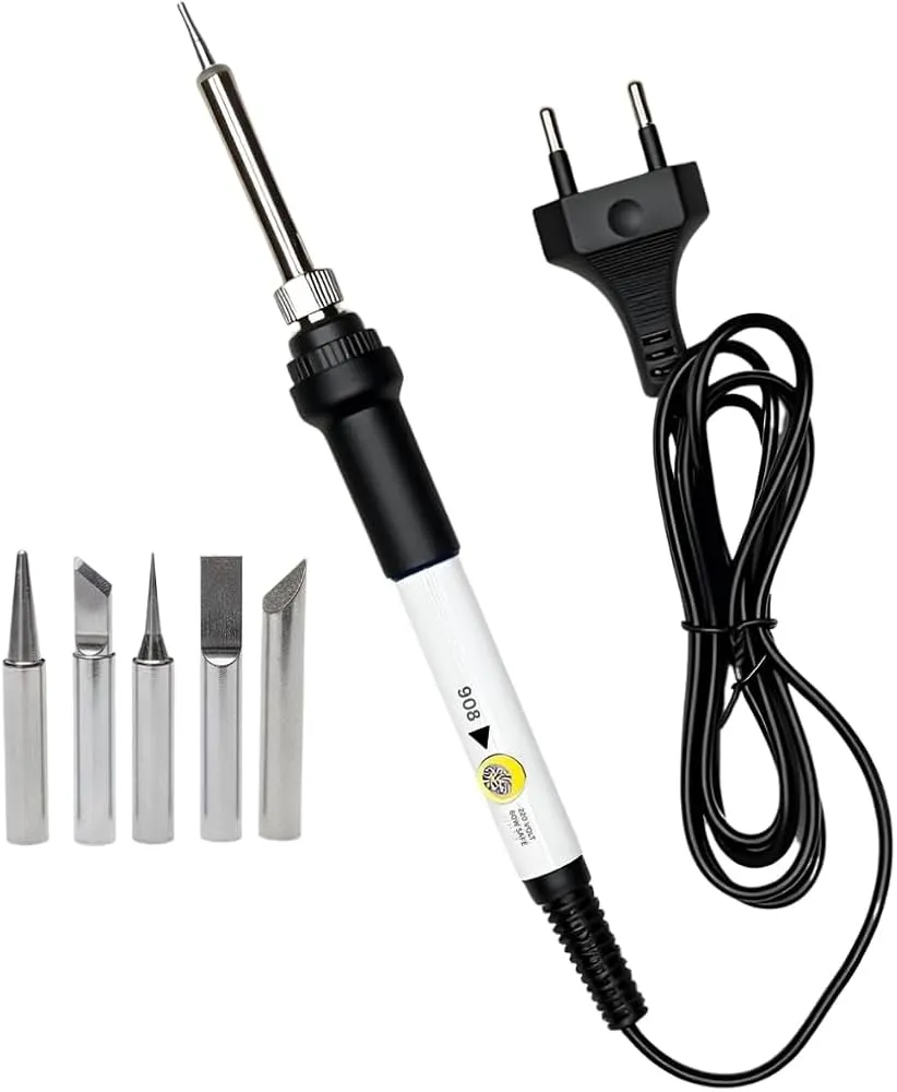 60W Temperature-Adjustable Digital Soldering Iron – 220V Precision Tool with Ceramic Heater and 5-Piece Bit Set (200°C–450°C) for Professional PCB Rework