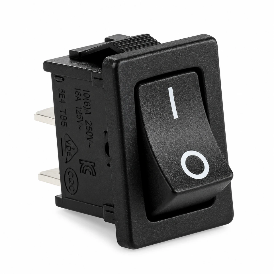 Mini 6A 250V AC Black Rocker Switch – Compact 2-Pin SPST ON-OFF Power Toggle for Small Electronics, SMPS, and DIY Projects