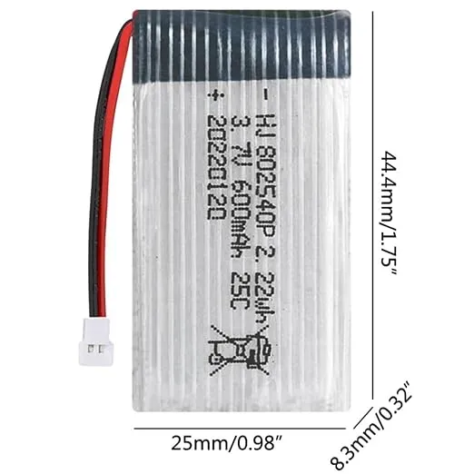 802540P 3.7V 600mAh Li-Po Rechargeable Battery | JST Plug | Compatible with RC Drone, Helicopter, Boat, Car, LED, Arduino & DIY STEM Projects