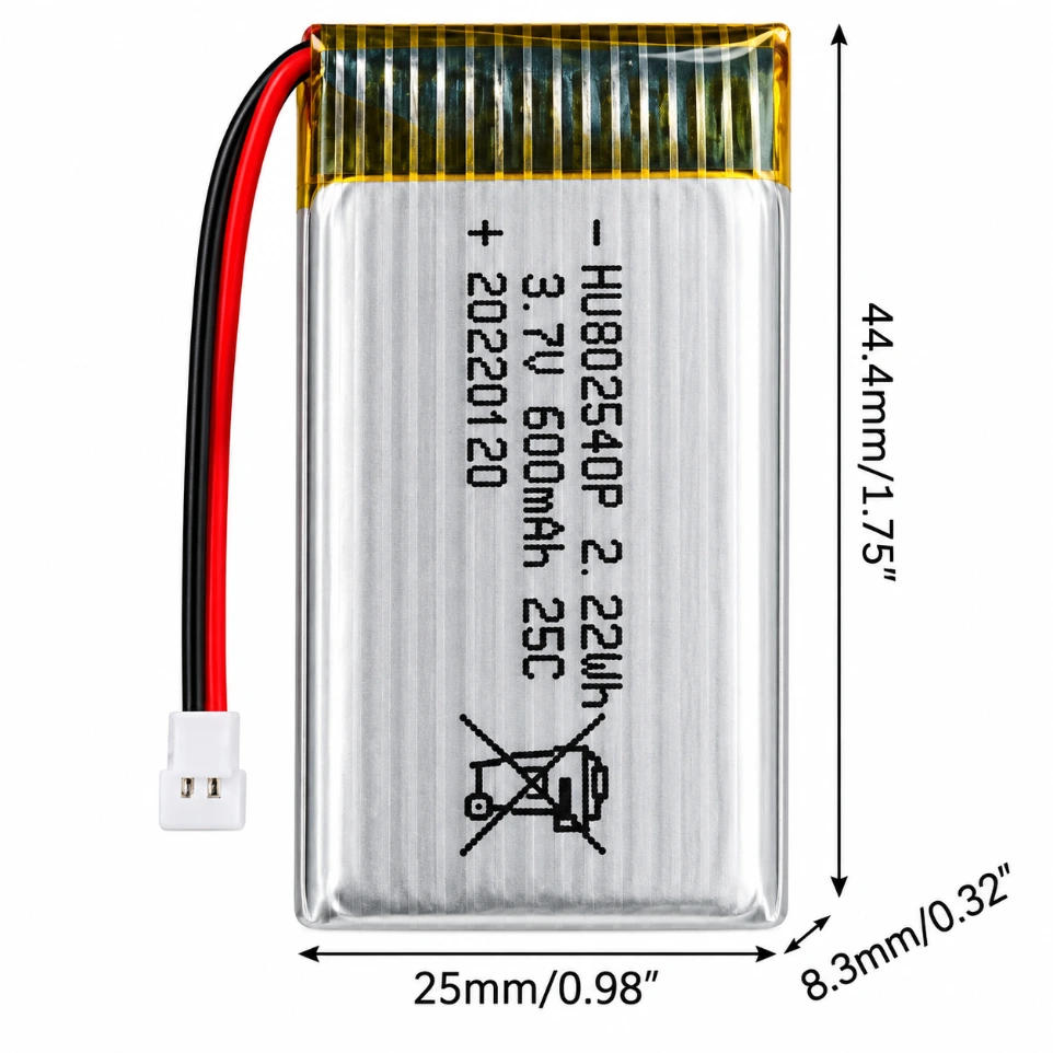 [14861] 802540P 3.7V 600mAh Li-Po Rechargeable Battery | JST Plug | Compatible with RC Drone, Helicopter, Boat, Car, LED, Arduino & DIY STEM Projects
