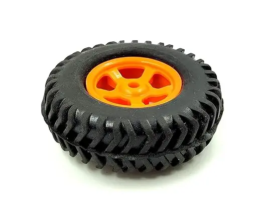 80mm x 25mm Heavy-Duty Robot Wheel – Orange Hard Plastic Rim with High-Traction Rubber Tyre (6mm Shaft Compatible) – Single Piece
