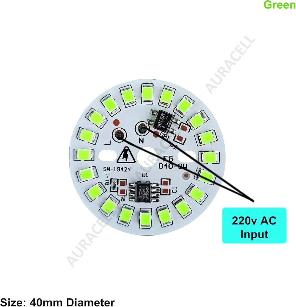 [904630] 9W Green LED PCB AC Driver-on-Board (DOB) Circular Plate for Bulbs (20 LEDs)