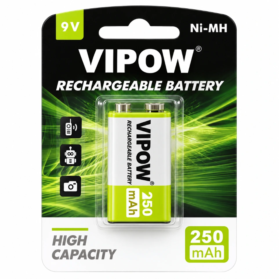 [6466261] 9V Ni-MH 250mAh Rechargeable Battery 6F22 PP3 for Wireless Microphones and Alarms