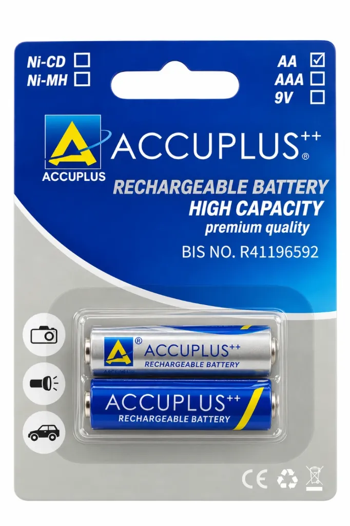 [61132] Accuplus AA Ni-MH 1.2V 1800mAh Button Top Rechargeable Battery Pack of 2 for Toys and DIY