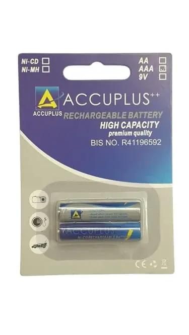 [61132] Accuplus AA Ni-MH 1.2V 1800mAh Button Top Rechargeable Battery Pack of 2 for Toys and DIY