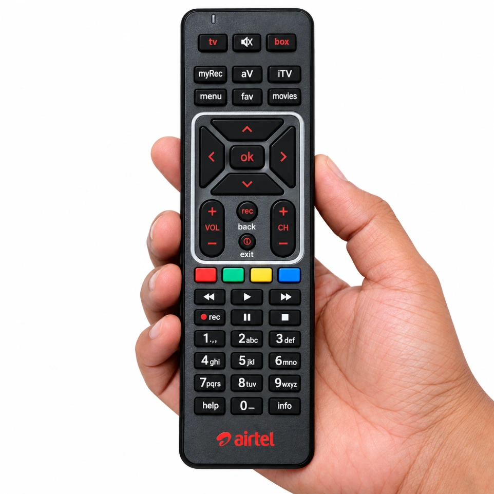 [90344] Universal Replacement Remote Control for Airtel Digital TV HD & SD Set-Top Boxes – Ergonomic Design with All Standard Function Keys (No Pairing Required)