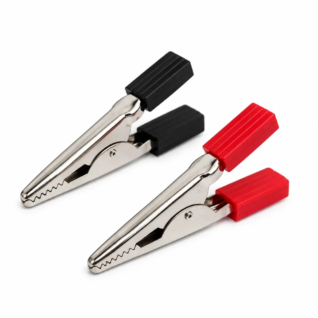 [54186] Alligator Crocodile Clips Pair 50mm Red + Black (Half Sleeves)