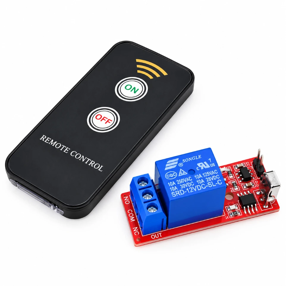[8881792] 12V 1-Channel Infrared (IR) Remote Control Relay Module – Wireless Latched/Self-Locking Receiver Switch for Home Automation and DC 12V Appliances