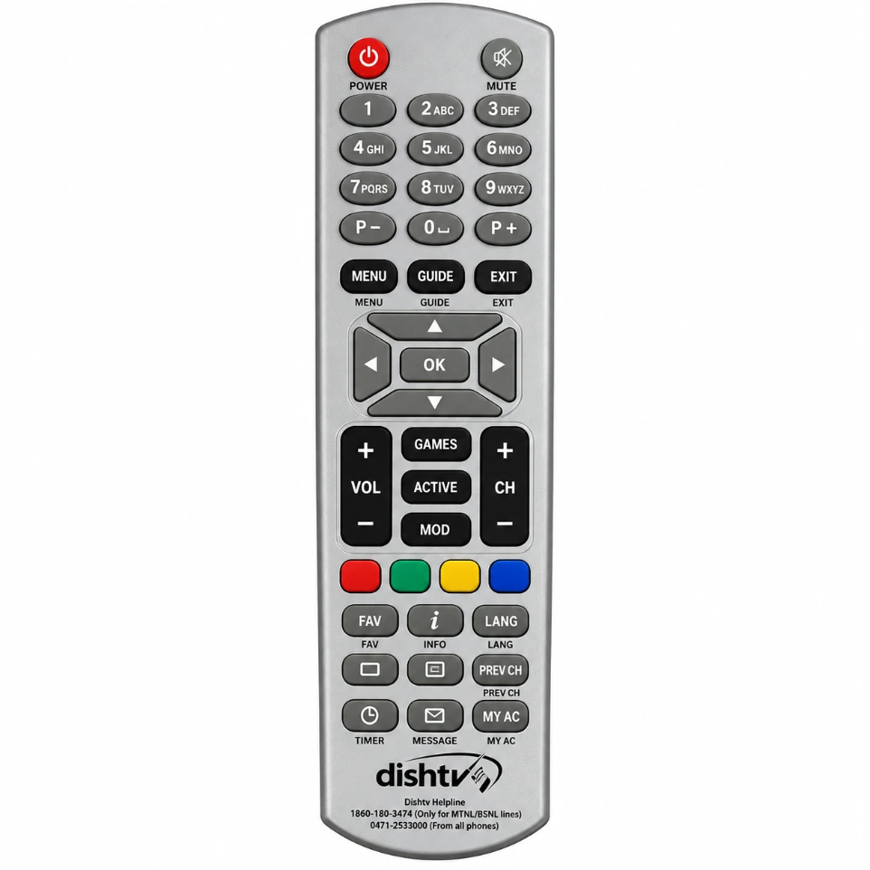 Premium Dish TV Compatible Remote Control (Silver) – High-Quality Replacement for Dish TV SD, HD, and Recording Set-Top Boxes