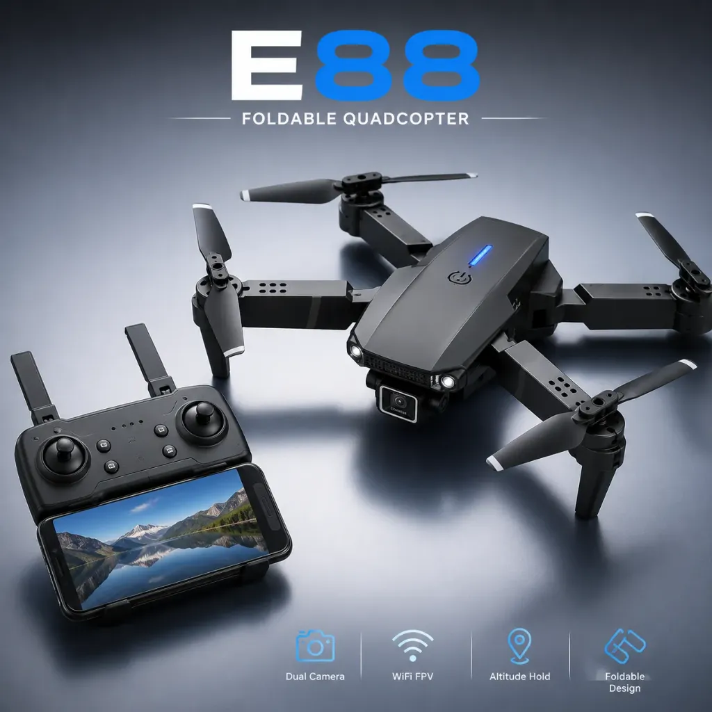E88 Foldable Quadcopter | WiFi 480P FPV Dual Camera | Position Locking Drone