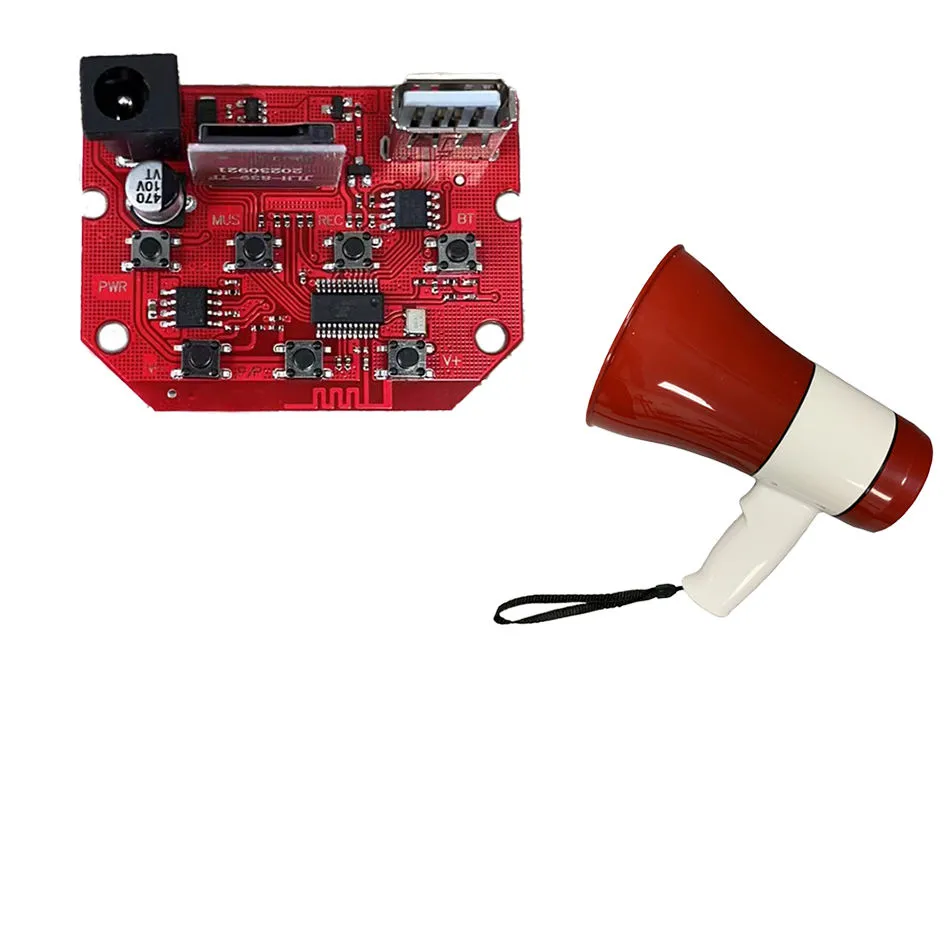 JLH Portable Megaphone Speaker PCBA – 13-Voice Modes, Bluetooth Audio, and Recording Support – High-Power Voice Amplifier Circuit with Volume Control