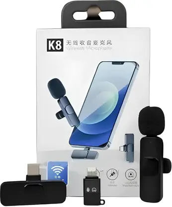 K8 Dual Wireless Lavalier Microphone Set – Plug-and-Play Type-C & iPhone Compatible Mic for Livestreaming, YouTube, Vlogging, and Video Recording