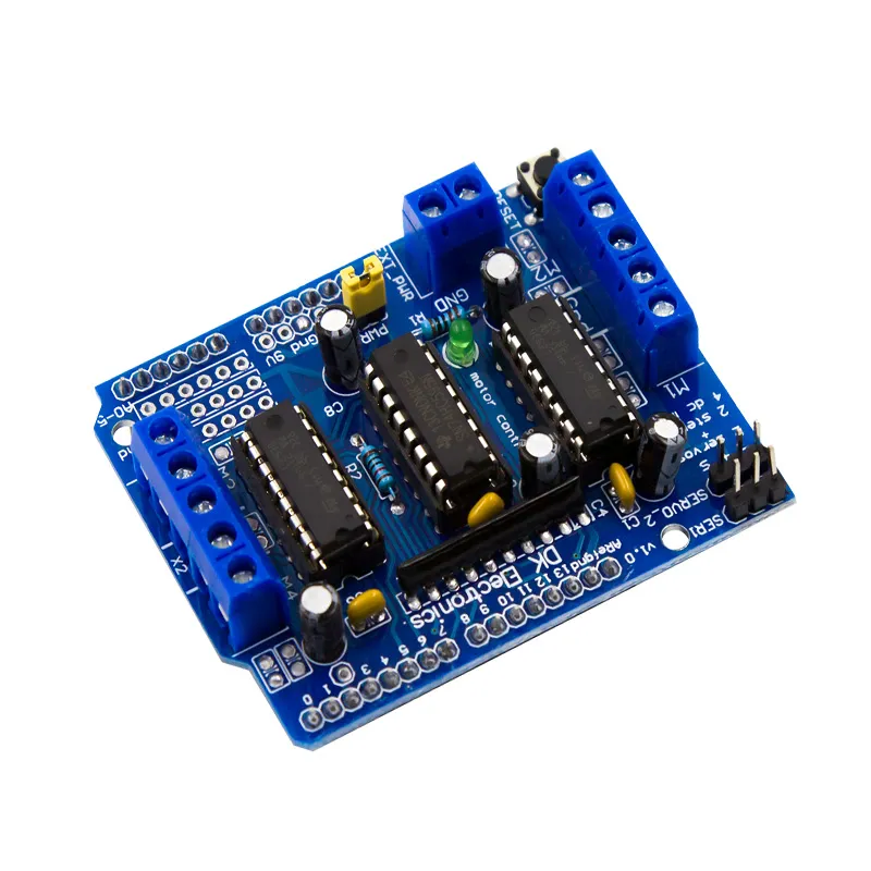 [897340] L293D Motor Driver Shield for Arduino – 4-Channel DC Motor & 2-Channel Stepper Motor Controller with High-Voltage 1.2A Peak Drive for Robotics