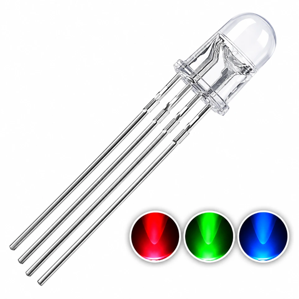 [378896] 5mm RGB LED 4-Pin Common Cathode (CC) Multi-Colour Light (Pack of 5)