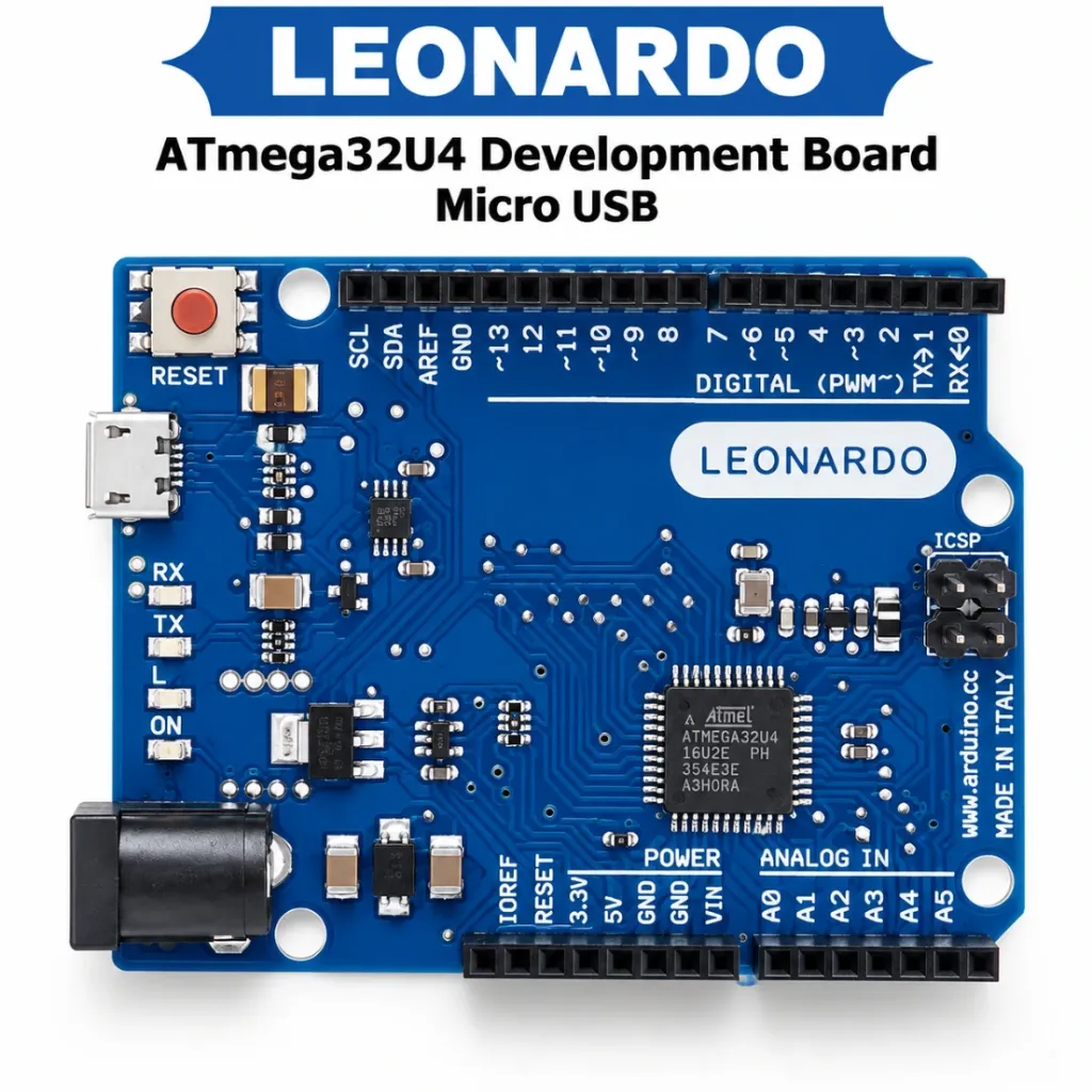 [8881999] Leonardo R3 Development Board with Micro USB – ATmega32U4 Microcontroller, Fully Compatible with Arduino, Built-in USB Communication for HID Emulation