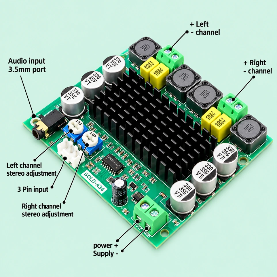Gold-A543 120W Stereo Audio Amplifier Board with AUX