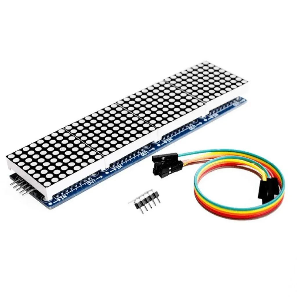 [378789] MAX7219 Dot Matrix 4-in-1 LED Display Module – 8x32 Serial Matrix with 5-Pin Jumper Wire for Arduino, Raspberry Pi, and ESP8266 Projects