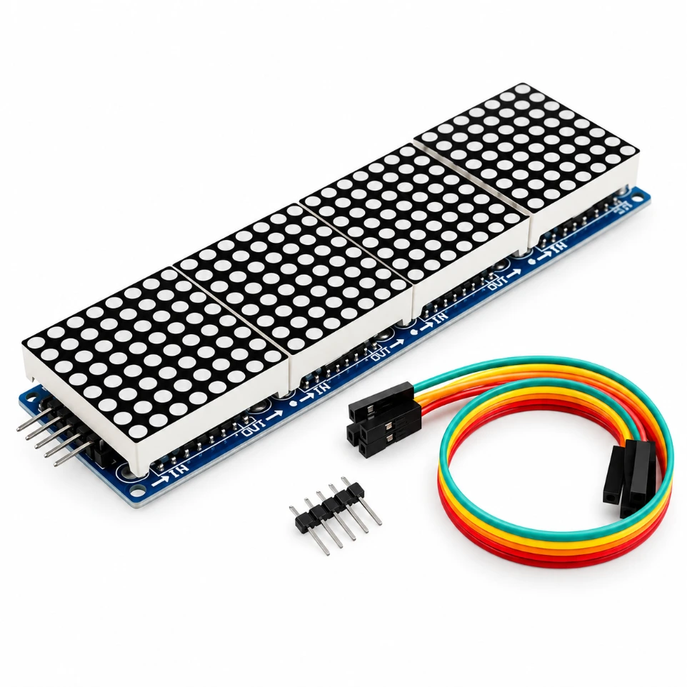 [378789] MAX7219 Dot Matrix 4-in-1 LED Display Module – 8x32 Serial Matrix with 5-Pin Jumper Wire