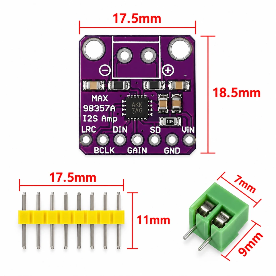 [22557744] MAX98357 I2S 3W Class D Amplifier Module – Filterless Audio Decoder and Amplifier Interface