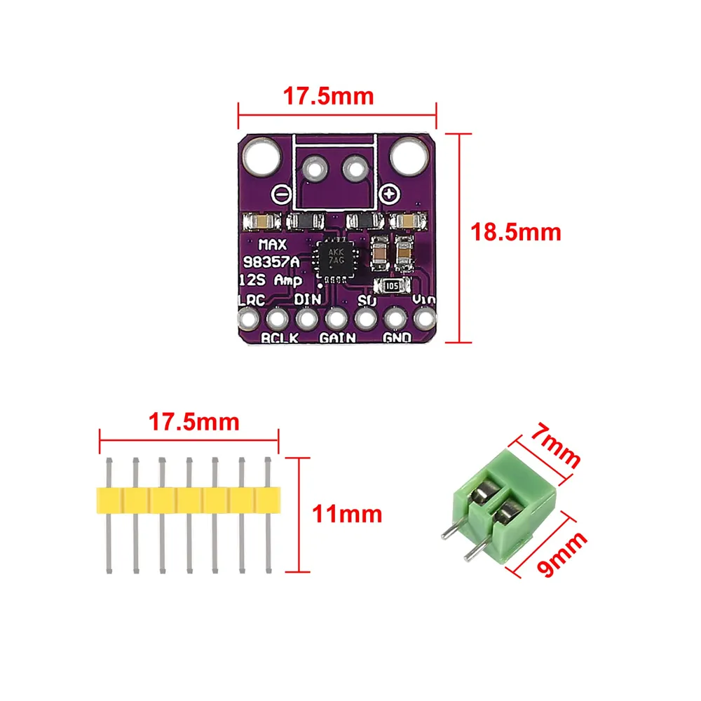 [22557744] MAX98357 I2S 3W Class D Amplifier Module – Filterless Audio Decoder and Amplifier Interface