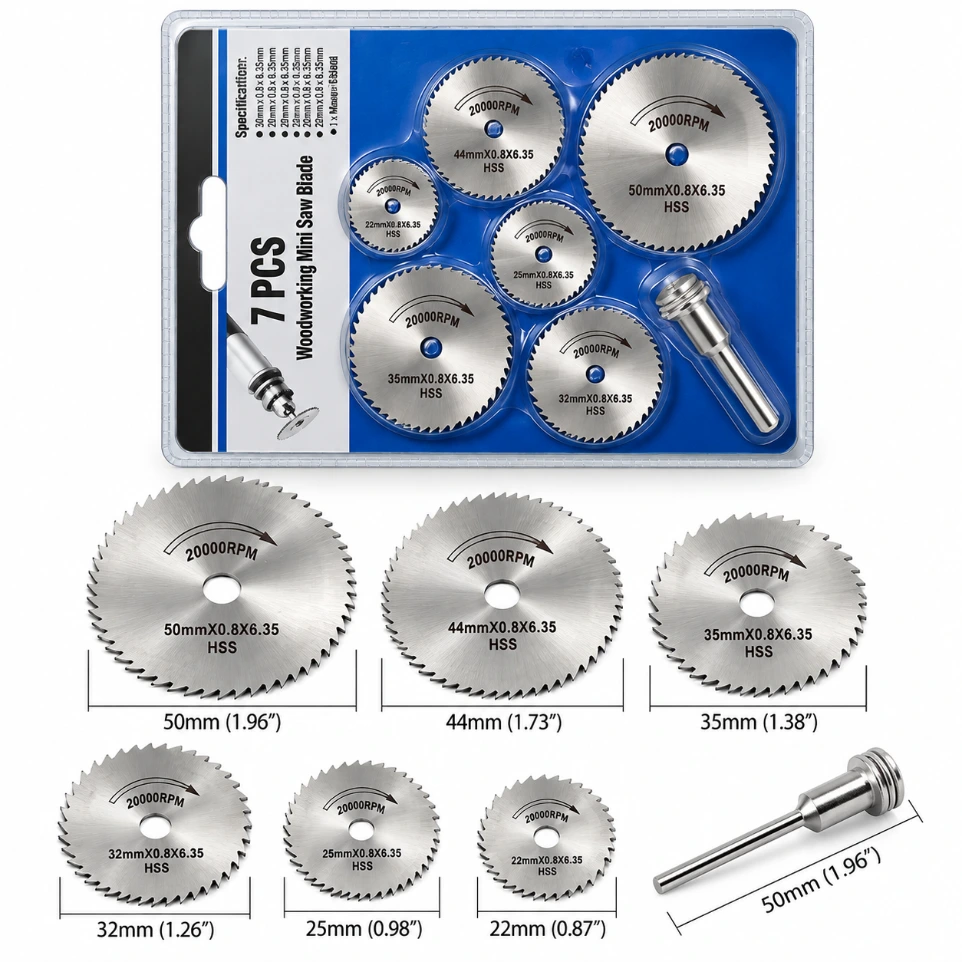 [7611377] 7-Piece HSS Mini Circular Saw Blade Set for Rotary Tools
