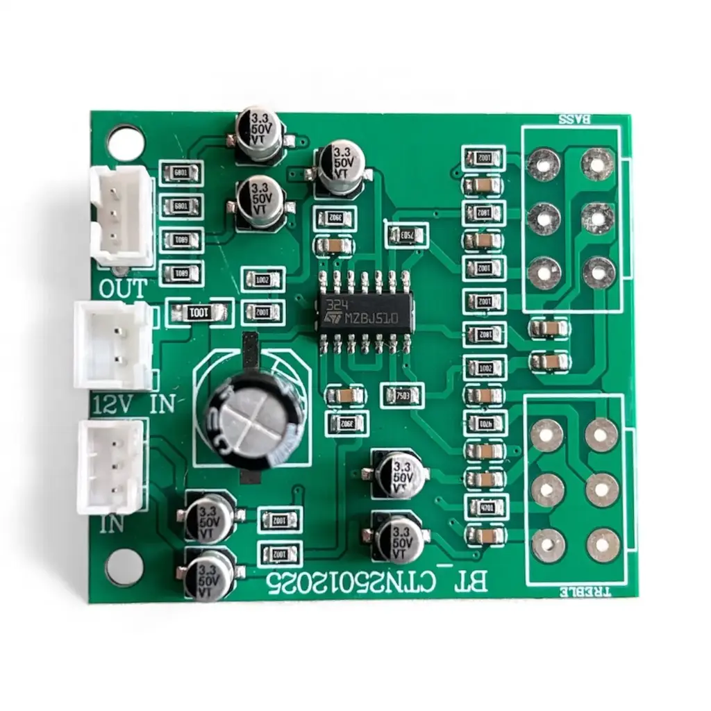 LM324E SMD Bass Treble Preamplifier Board – Dual-Channel 12V-24V DC Audio Tone Control Module with Integrated Volume, Bass, and Treble Adjustments