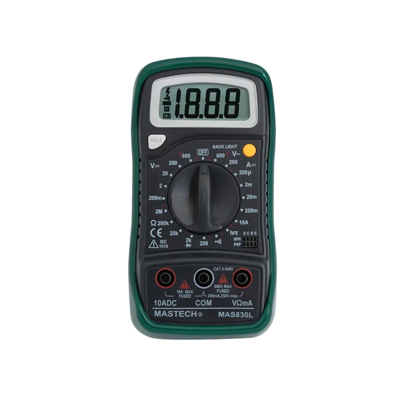 [5999] Mastech MAS830L Digital Multimeter (Original) – Professional Handheld Multitester with Backlit LCD, Data Hold, and Protective Silicone Holster