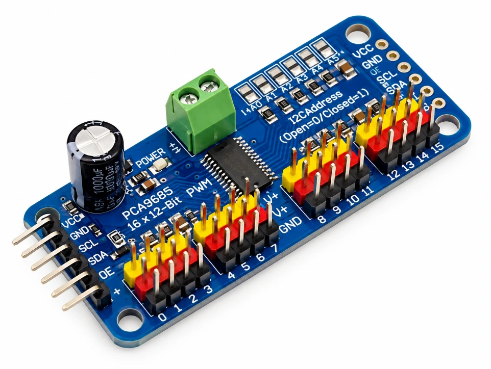 [54781247] PCA9685 16-Channel 12-bit PWM Servo Motor Driver (Pre-Soldered) – I2C Interface, 5V Compatible Module for Arduino, Raspberry Pi, and DIY Robotics
