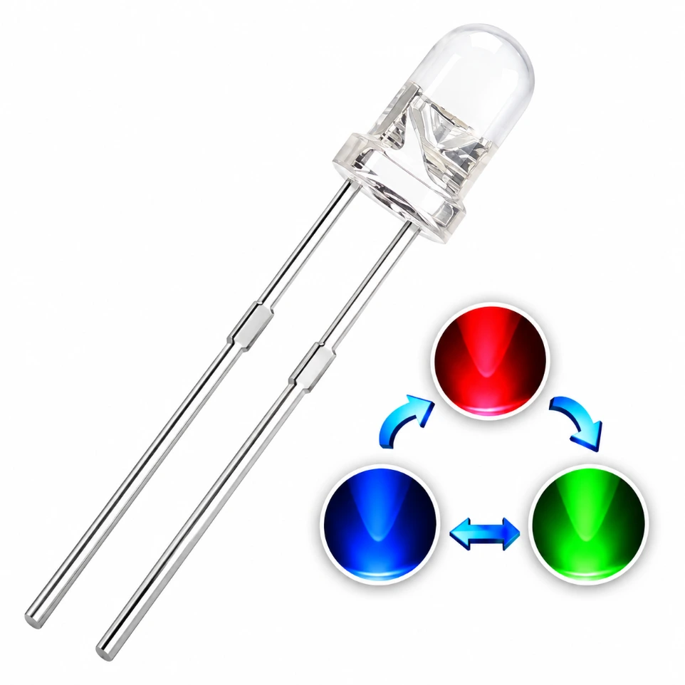 [8372595] 5mm RGB LED 2-Pin Self-Flashing Rainbow Multi-Colour Cycle (Pack of 5)