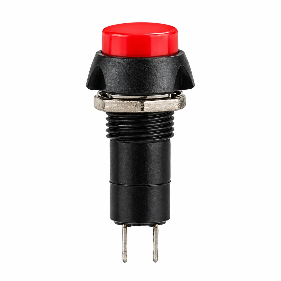PBS-11A 12mm Self-Locking Round Push Button Switch (Red) – 2-Pin Latching ON-OFF Power Switch for DIY Projects, Control Panels, and Toys