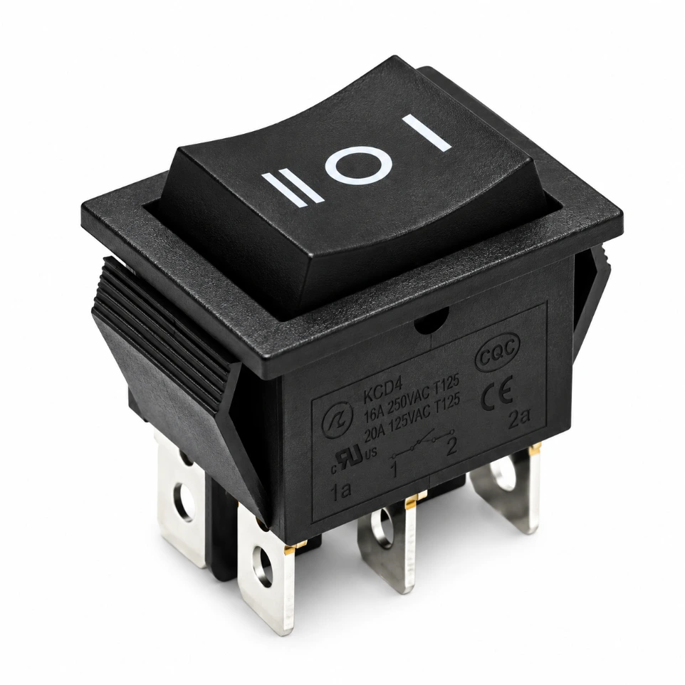KCD2-203 Heavy Duty DPDT Rocker Switch – 6-Pin 3-Position (ON-OFF-ON) Power Switch