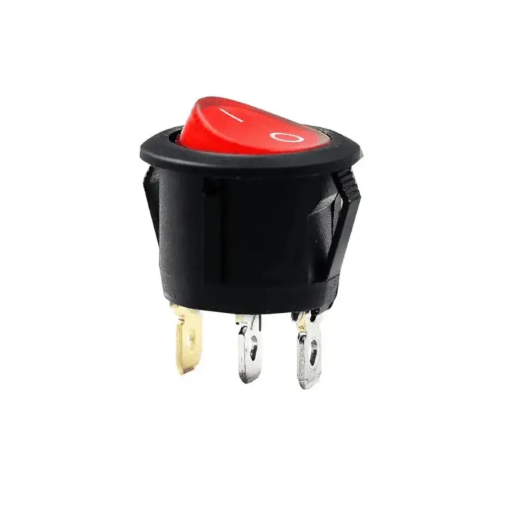 [9541] KCD1-105 Round Illuminated Rocker Switch (Red) – 3-Pin SPST ON-OFF Power Switch (6A 250V AC)
