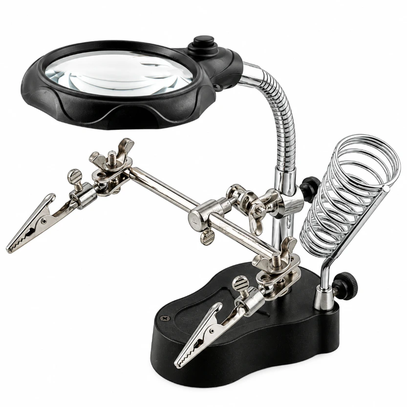 [220120] TE-801 Multi-function LED Magnifier PCB Soldering iron Stand Holder Table Magnifying glass 35X 12X w/ 2-LED Light