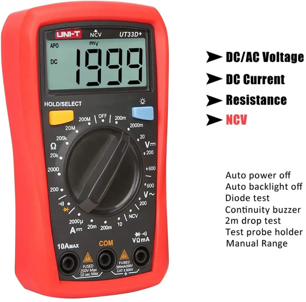 [2583] UNI-T UT33D+ Digital Multimeter – Professional Palm-Size Multitester with NCV Detection, Backlit LCD, and Rugged Drop-Proof Housing