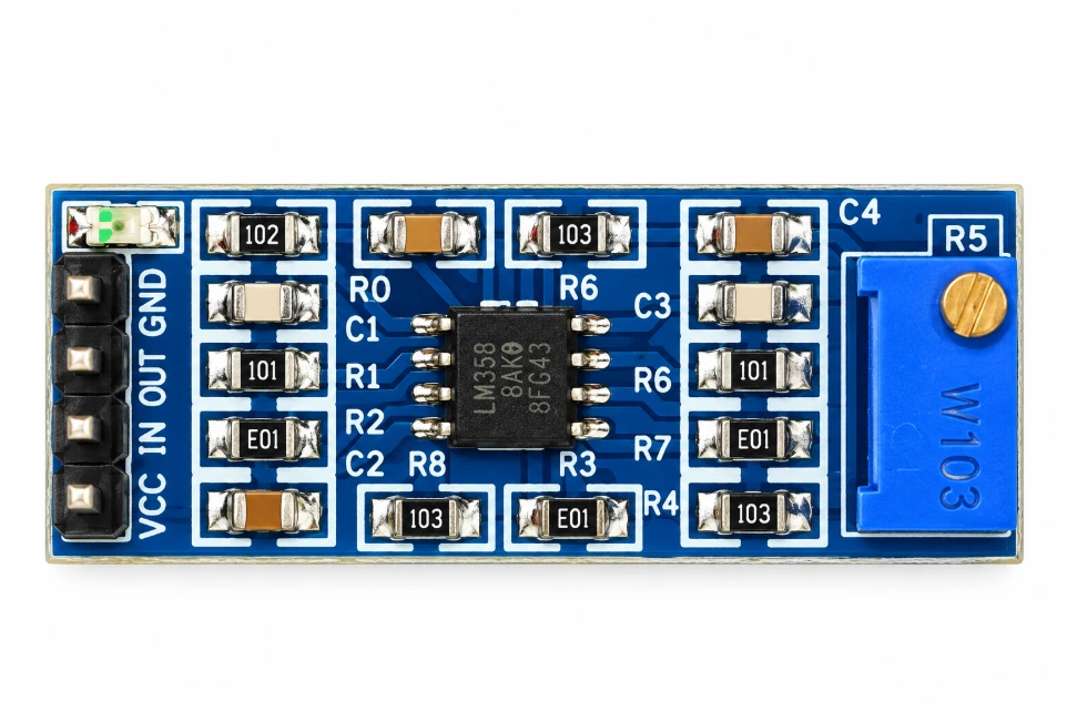 [0726] XD-21 LM358 Gain Amplification Module – Adjustable 100x Operational Amplifier (Op-Amp) Board for Weak Signal Processing and Microcontroller Analogue Input